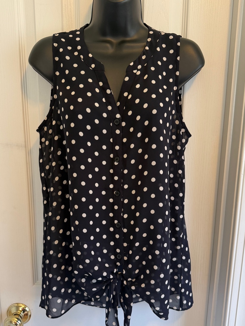 Maurice’s Sleeveless Navy Polka Dot Tie-Front Top